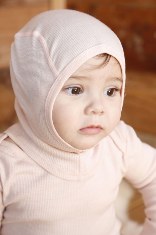 Wełniana kominiarka niemowlęca (balaklawa) - NUI ORGANICS - jasno różowy