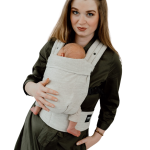 Nosidło Qusy Mini 2.0 Beige – przewiewne lniane nosidło dla niemowląt, beżowe