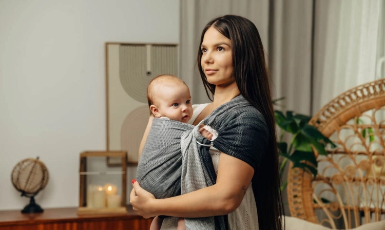 LennyLamb mała jodełka ombre szary - chusta kółkowa