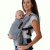 Modelka nosi dziecko w ergonomicznym nosidle KAVKA multi-age ink twill - niebieskie nosidlo z delikatnym wzorem w jodelke (a blue carrier with a twill delicate herringbone pattern)