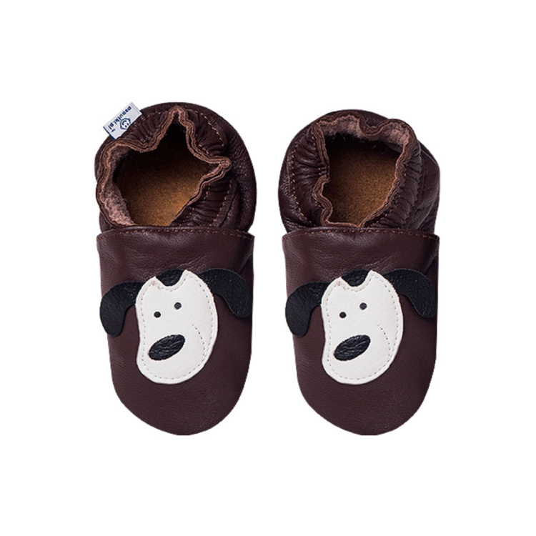 Paputki brązowe z pieskiem - miękkie buciki do chodzenia