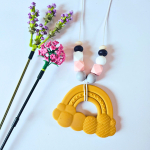 Naszyjnik silikonowy do gryzienia i terapii sensorycznej - złota tęcza i różowe kostki