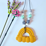 Naszyjnik silikonowy do gryzienia i terapii sensorycznej - złota tęcza i miętowe kostki