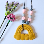 Naszyjnik silikonowy do gryzienia i terapii sensorycznej - złota tęcza i pastele