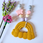 Naszyjnik silikonowy do gryzienia i terapii sensorycznej - złota tęcza i motylek