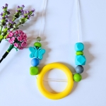 Naszyjnik silikonowy do gryzienia i terapii sensorycznej - słoneczny i turkusowy motyl