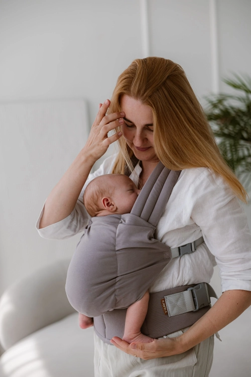 Kavka nest mocca cotton SILVER - nosidło klamrowe regulowane
