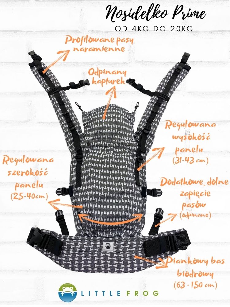 Porównanie regulacji panelu w nosidełku Little Frog Prime dla niemowlaka i starszaka